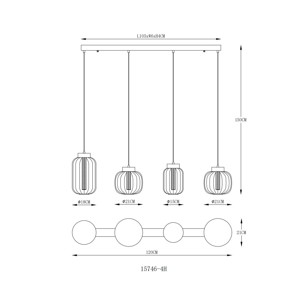Globo Fluoro Hanglamp LED Zwart, 1-licht