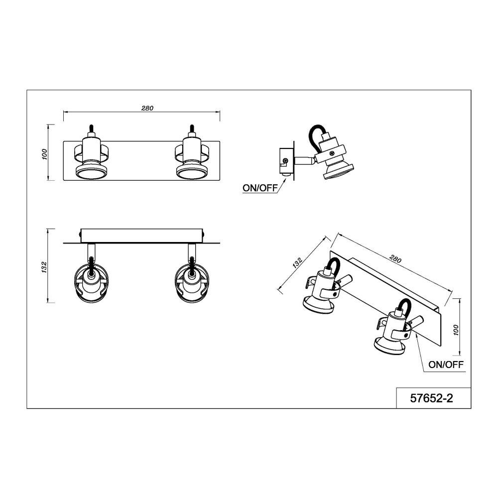 Globo Verpax Plafondlamp, Plafondspot, Wandlamp, Muurspot Nikkel mat, 2-lichts