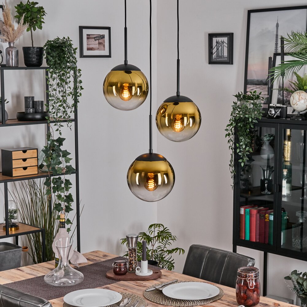 Gastor Hanglamp, Kogellampje 30 cm Goud, Duidelijk, 3-lichts main product photo