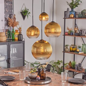 Koyoto Hanglamp, Kogellampje, Hanglamp Goud, Duidelijk, 4-lichts