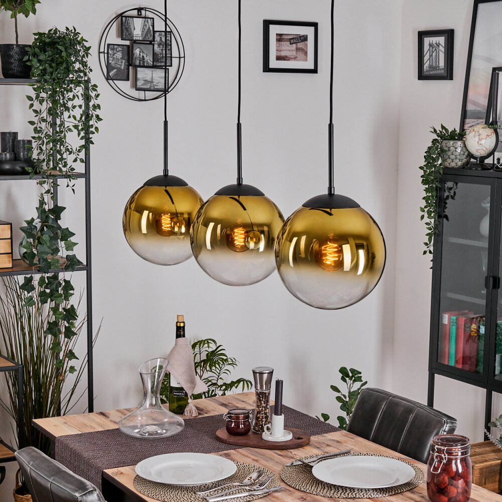 Gastor Hanglamp, Kogellampje, Hanglamp Goud, Duidelijk, 3-lichts main product photo