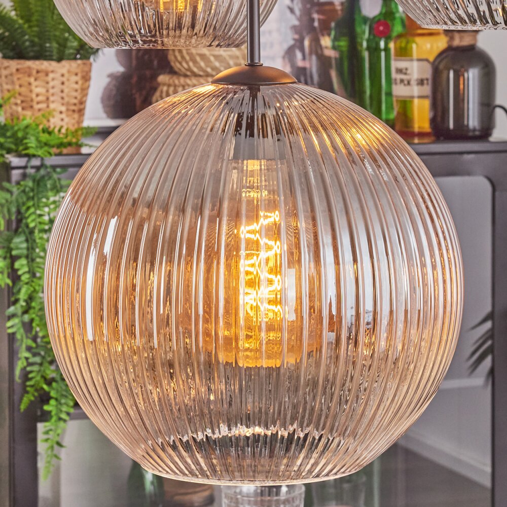 Koyoto Hanglamp, Kogellampje, Hanglamp Amber, Duidelijk, Rookkleurig, 4-lichts
