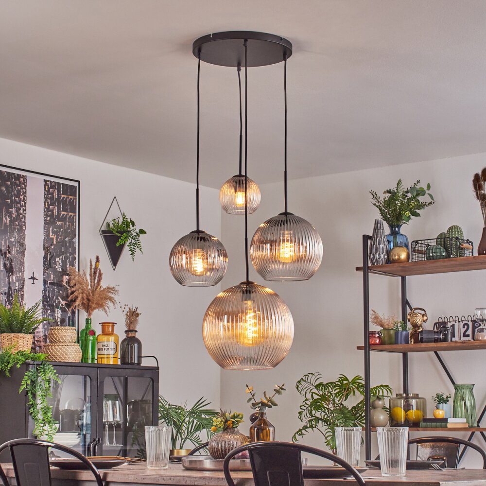 Koyoto Hanglamp, Kogellampje, Hanglamp Amber, Duidelijk, Rookkleurig, 4-lichts