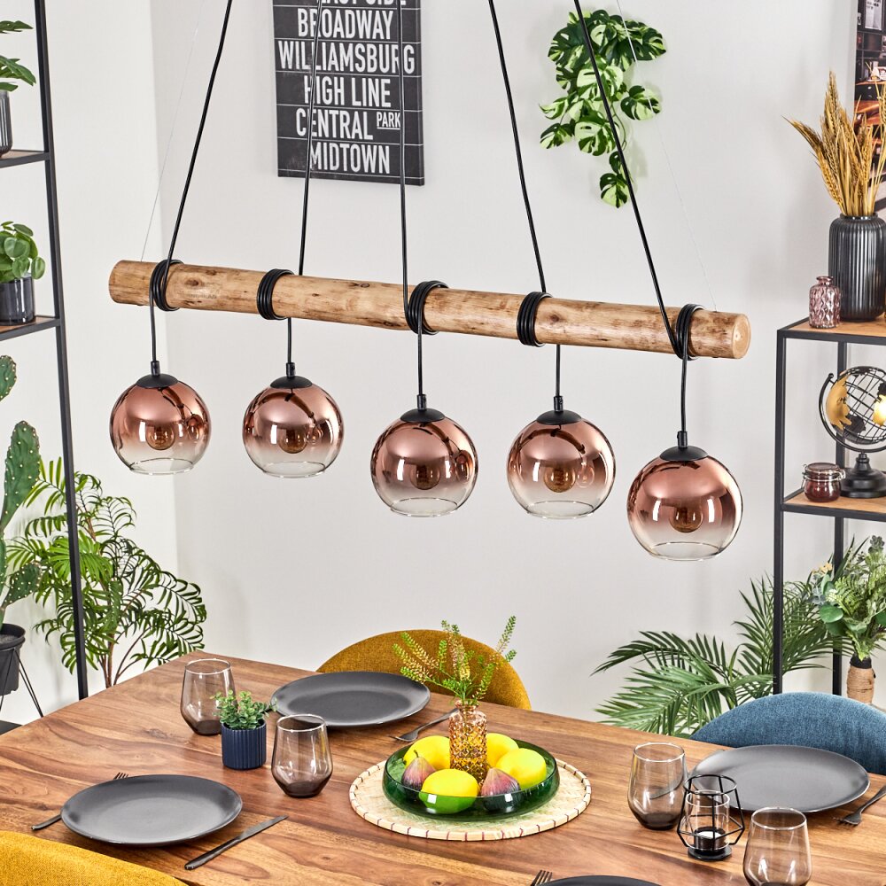 Koyoto Hanglamp, Kogellampje, Hanglamp Natuurlijke kleuren, Zwart, 5-lichts