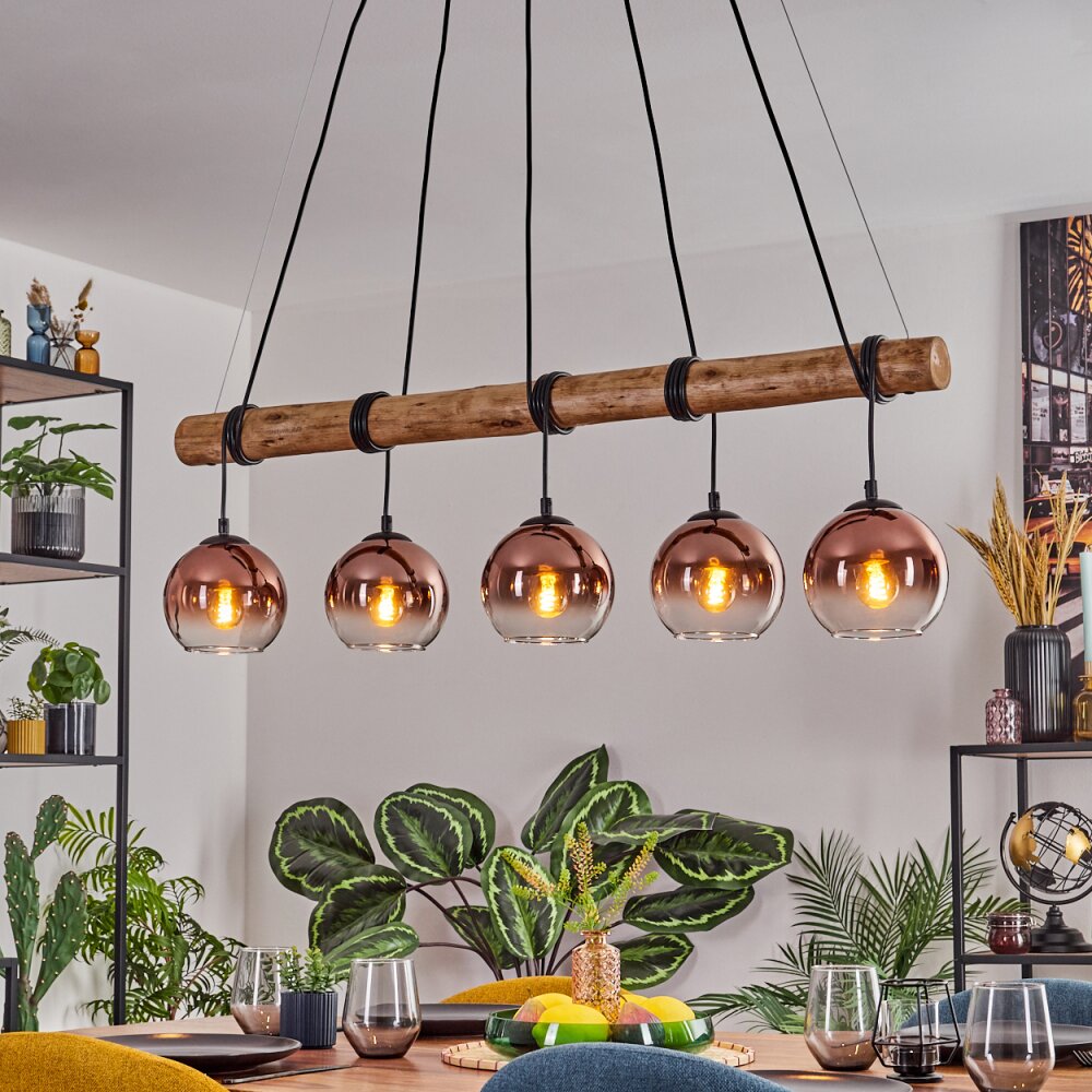 Koyoto Hanglamp, Kogellampje, Hanglamp Natuurlijke kleuren, Zwart, 5-lichts
