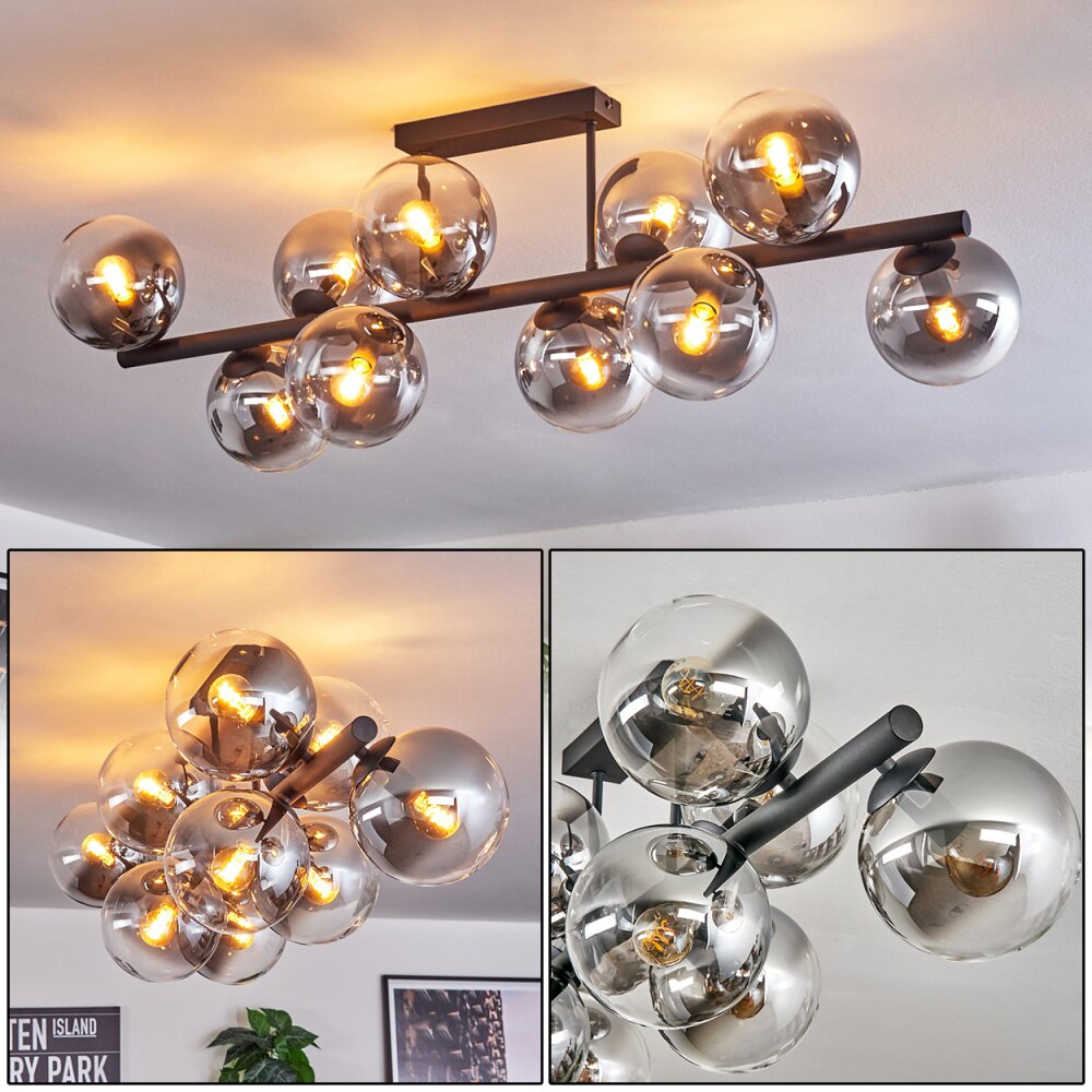 Gastor Plafondlamp, Kogellampje Duidelijk, Rookkleurig, 10-lichts main product photo