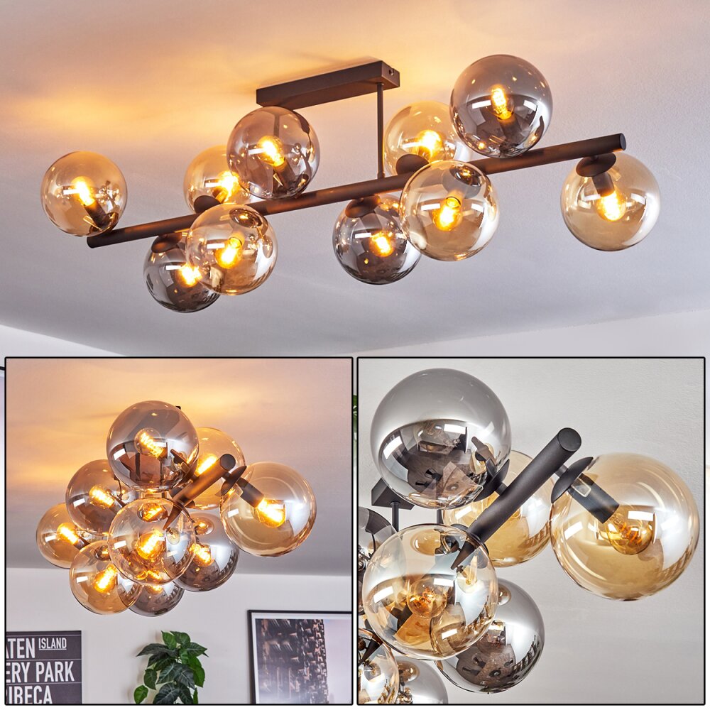 Gastor Plafondlamp, Kogellampje Amber, Rookkleurig, 10-lichts main product photo