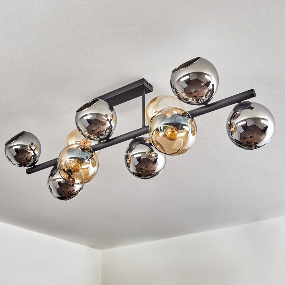 Koyoto Plafondlamp, Kogellampje Amber, Chroom, Rookkleurig, 10-lichts