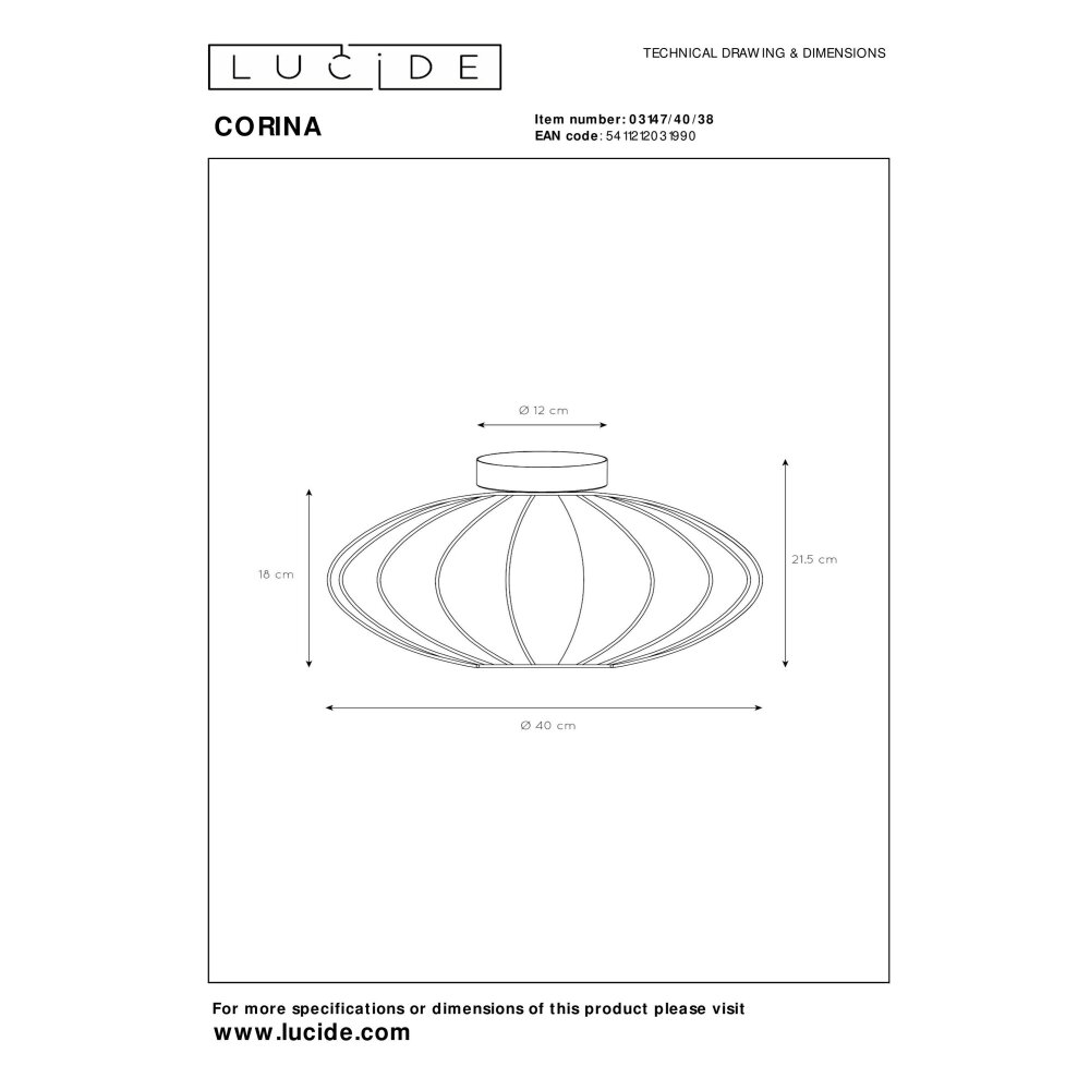Lucide CORINA Plafondlamp Beige, 1-licht