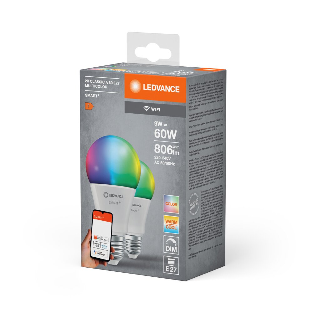 Ledvance E27 9 Watt RGB (verstelbaar) dimbaar 806 Lumen