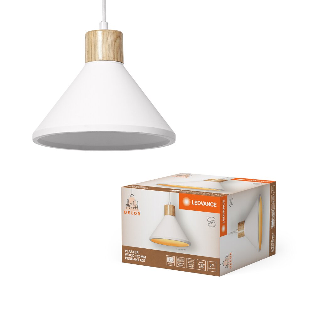 Ledvance DECOR Wand- en plafondlamp houtlook, Wit, 1-licht main product photo