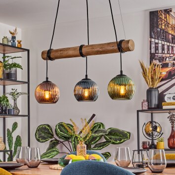 Koyoto Hanglamp, Kogellampje, Hanglamp Natuurlijke kleuren, Zwart, 3-lichts