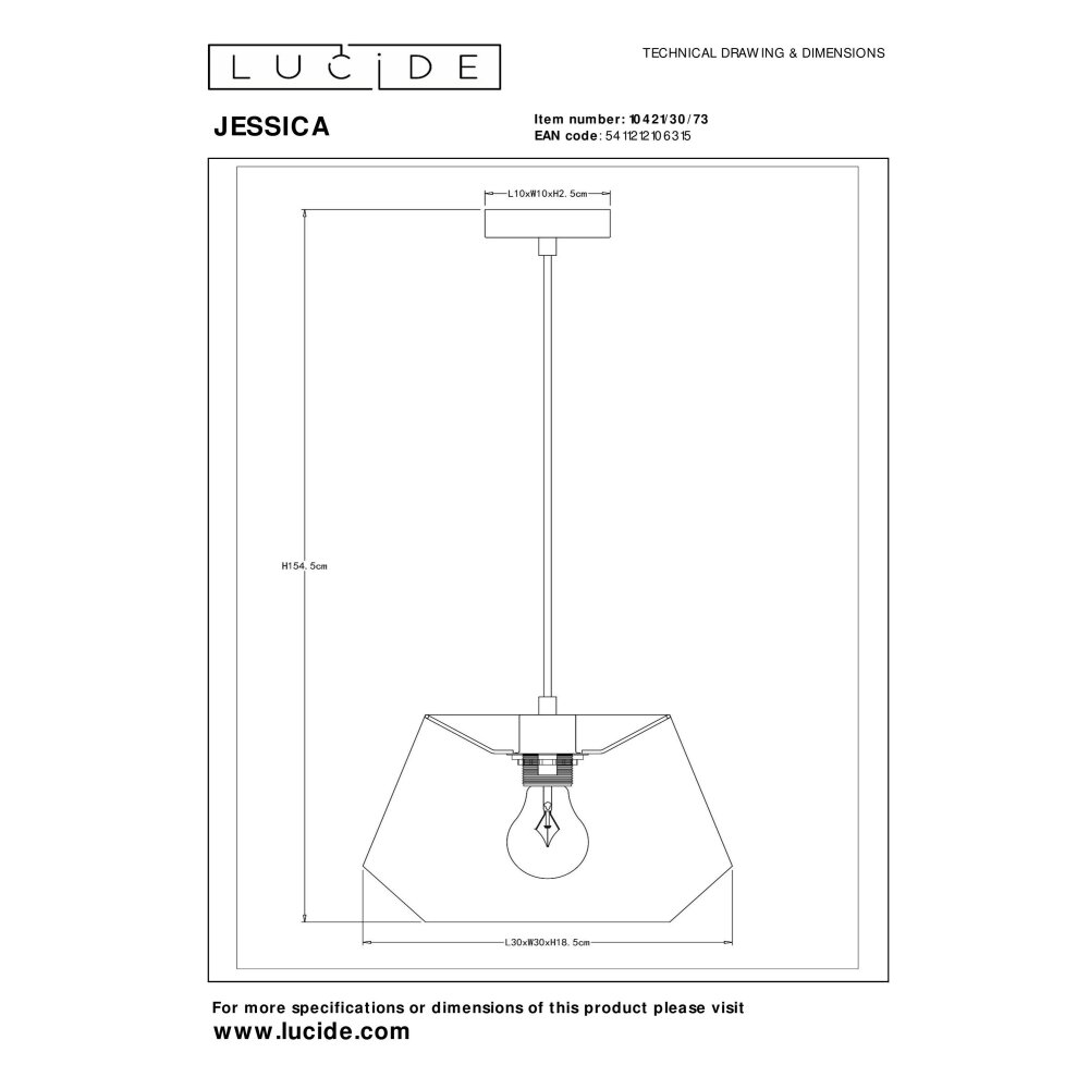Lucide JESSICA Hanglamp Zwart, 1-licht