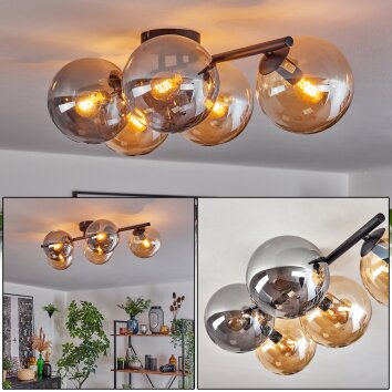 Gastor Plafondlamp, Kogellampje Amber, Rookkleurig, 5-lichts Gastor Plafondlamp, Kogellampje Amber, Rookkleurig, 5-lichts