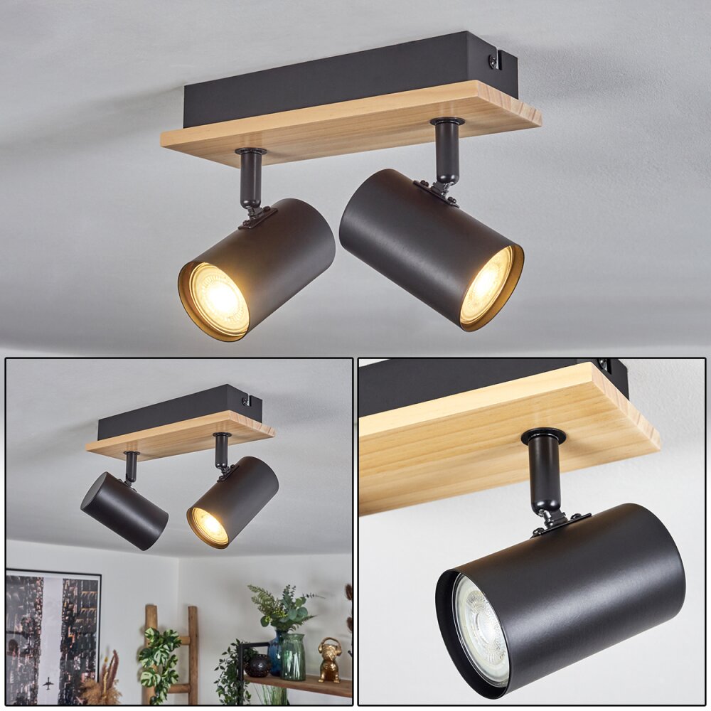 Gesteira Plafondlamp, Plafondspot Natuurlijke kleuren, Zwart, 2-lichts main product photo