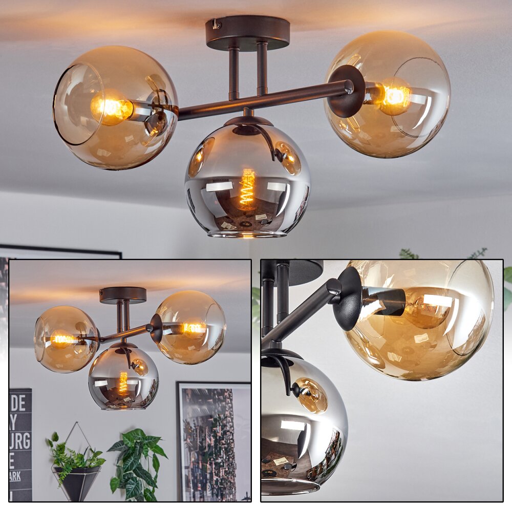 Koyoto Plafondlamp, Kogellampje Amber, Chroom, Rookkleurig, 3-lichts main product photo