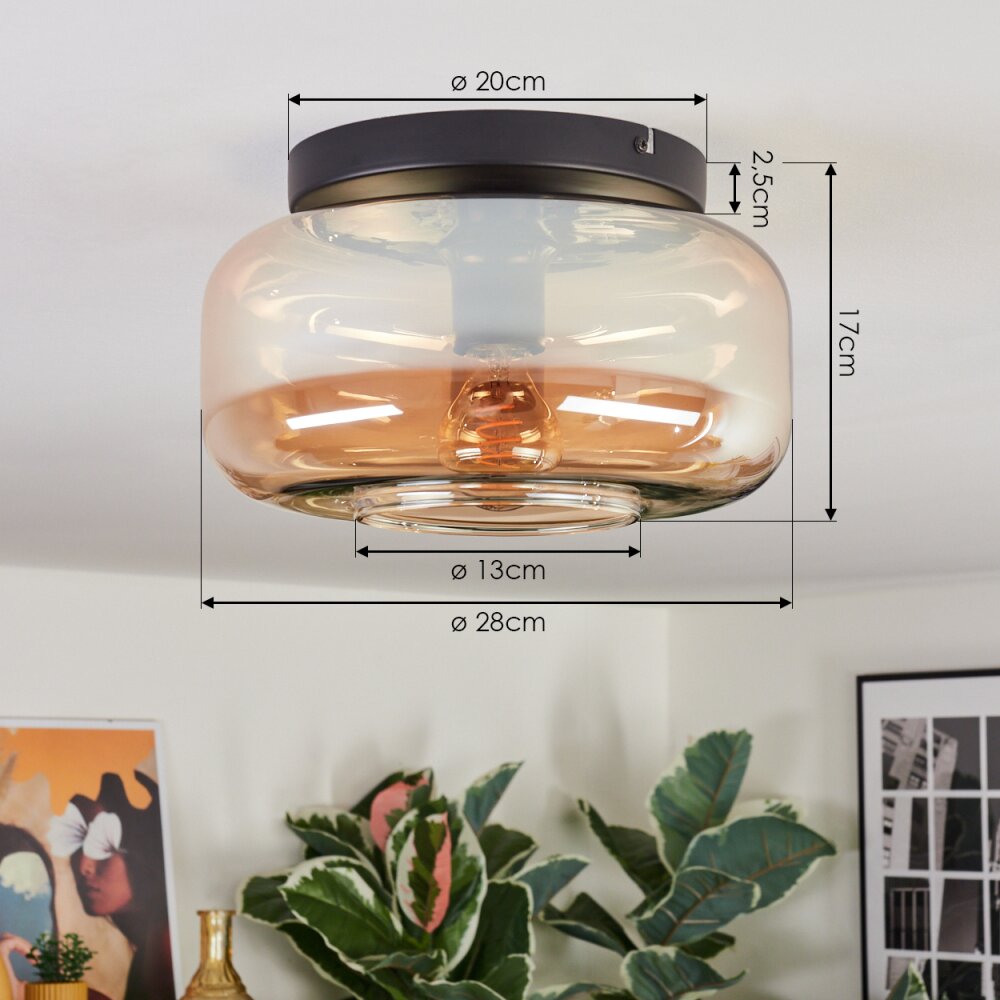 Boza Plafondlamp, Kogellampje Amber, 1-licht