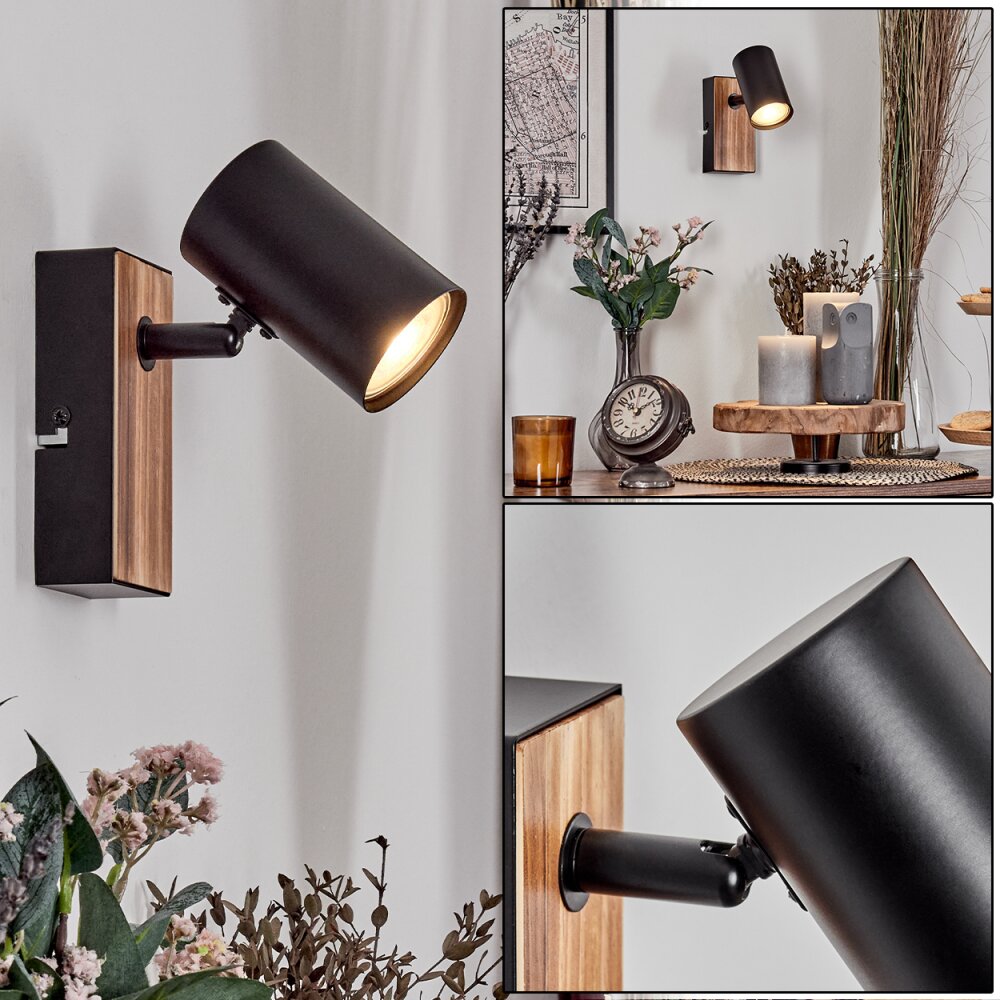 Gesteira Wandlamp, Muurspot houtlook, Zwart, 1-licht main product photo