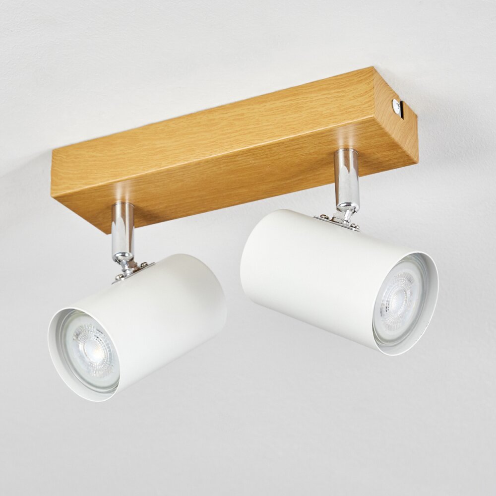 Gesteira Plafondlamp, Plafondspot Chroom, houtlook, 2-lichts
