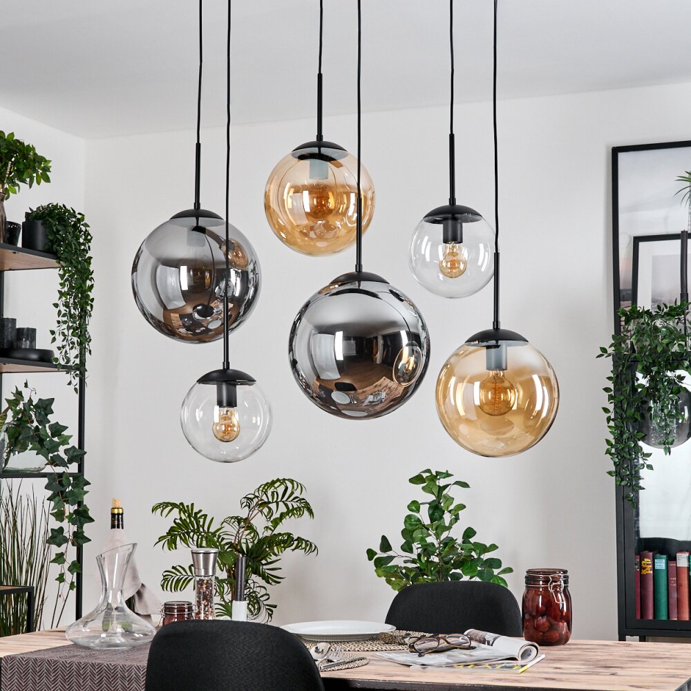 Gastor Hanglamp, Kogellampje, Hanglamp Amber, Duidelijk, Rookkleurig, 6-lichts