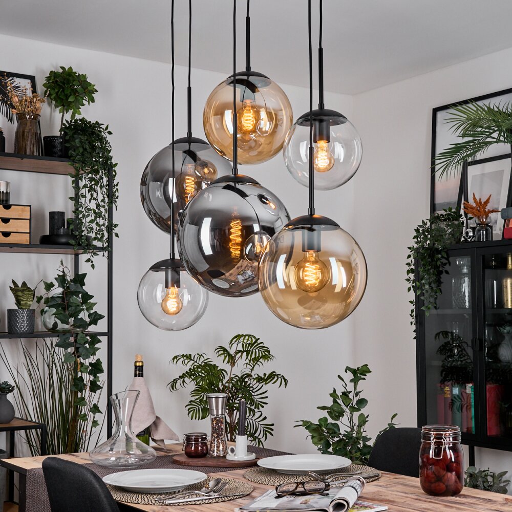 Gastor Hanglamp, Kogellampje, Hanglamp Amber, Duidelijk, Rookkleurig, 6-lichts