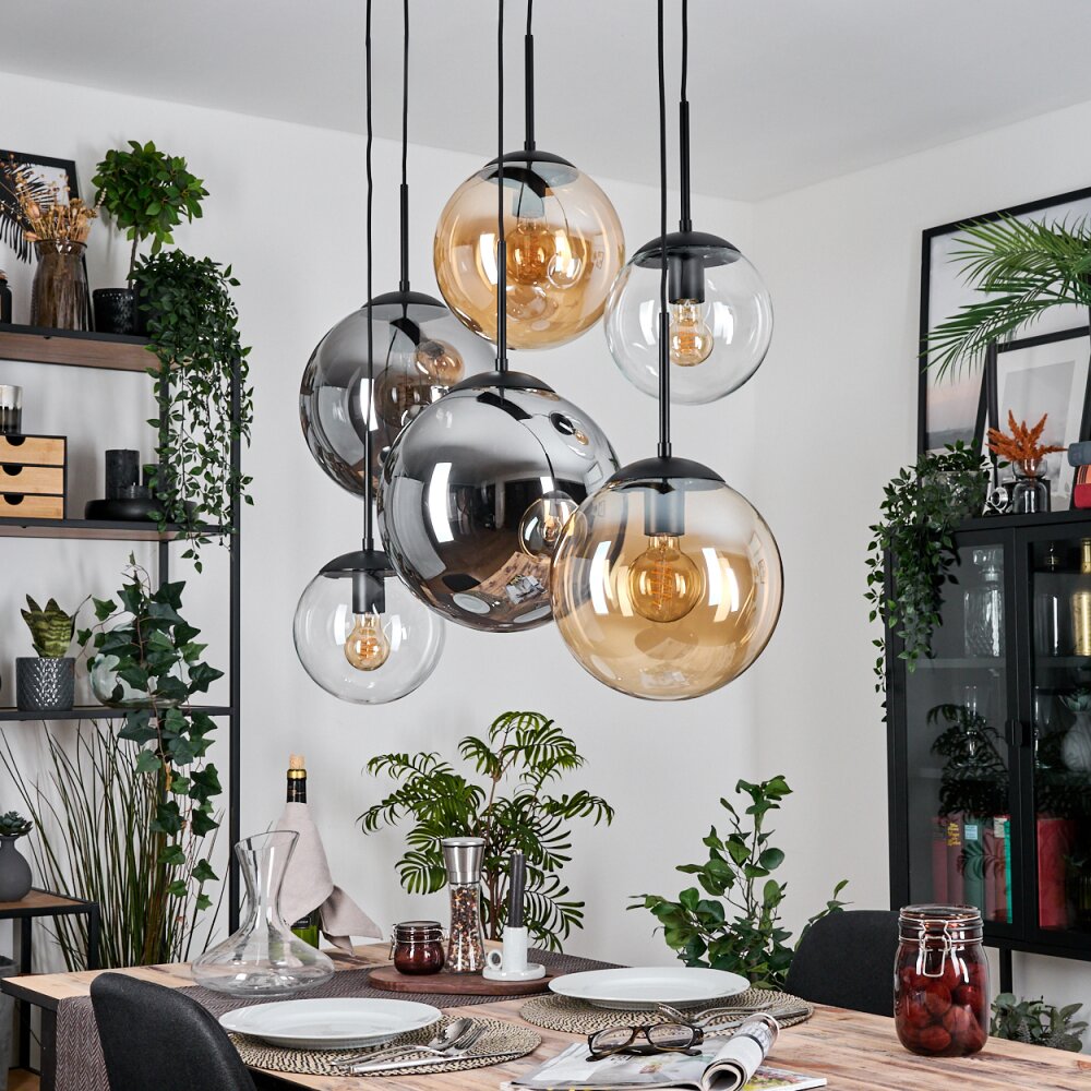 Gastor Hanglamp, Kogellampje, Hanglamp Amber, Duidelijk, Rookkleurig, 6-lichts