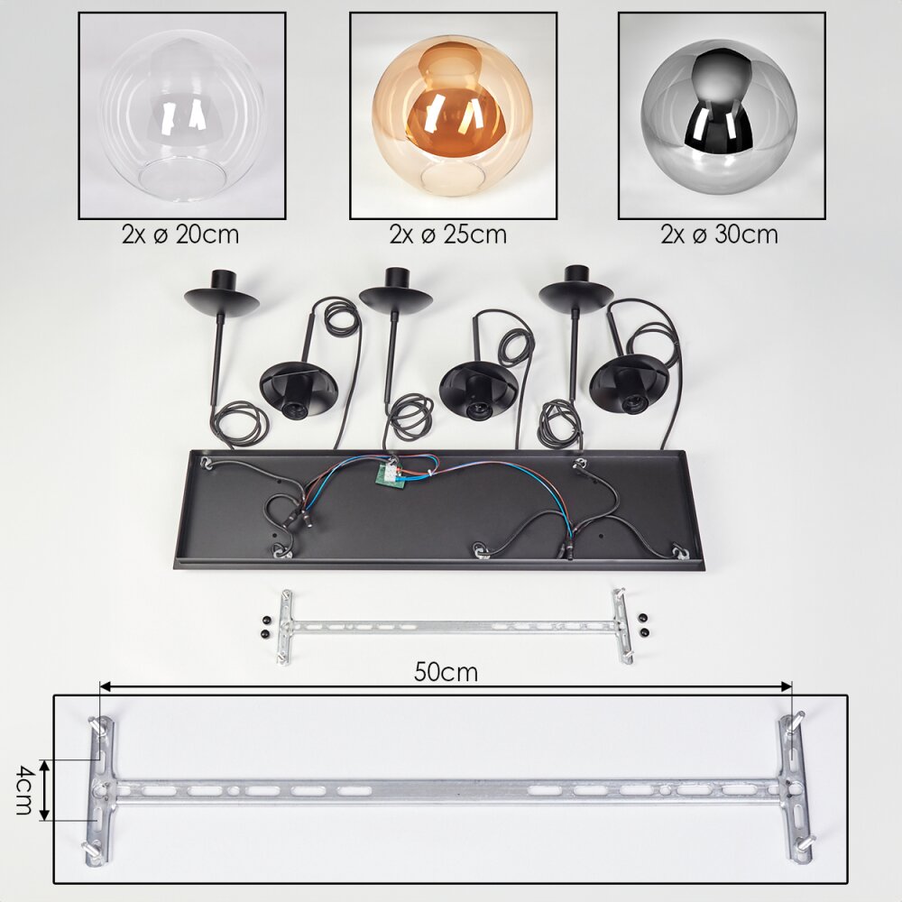 Gastor Hanglamp, Kogellampje, Hanglamp Amber, Duidelijk, Rookkleurig, 6-lichts