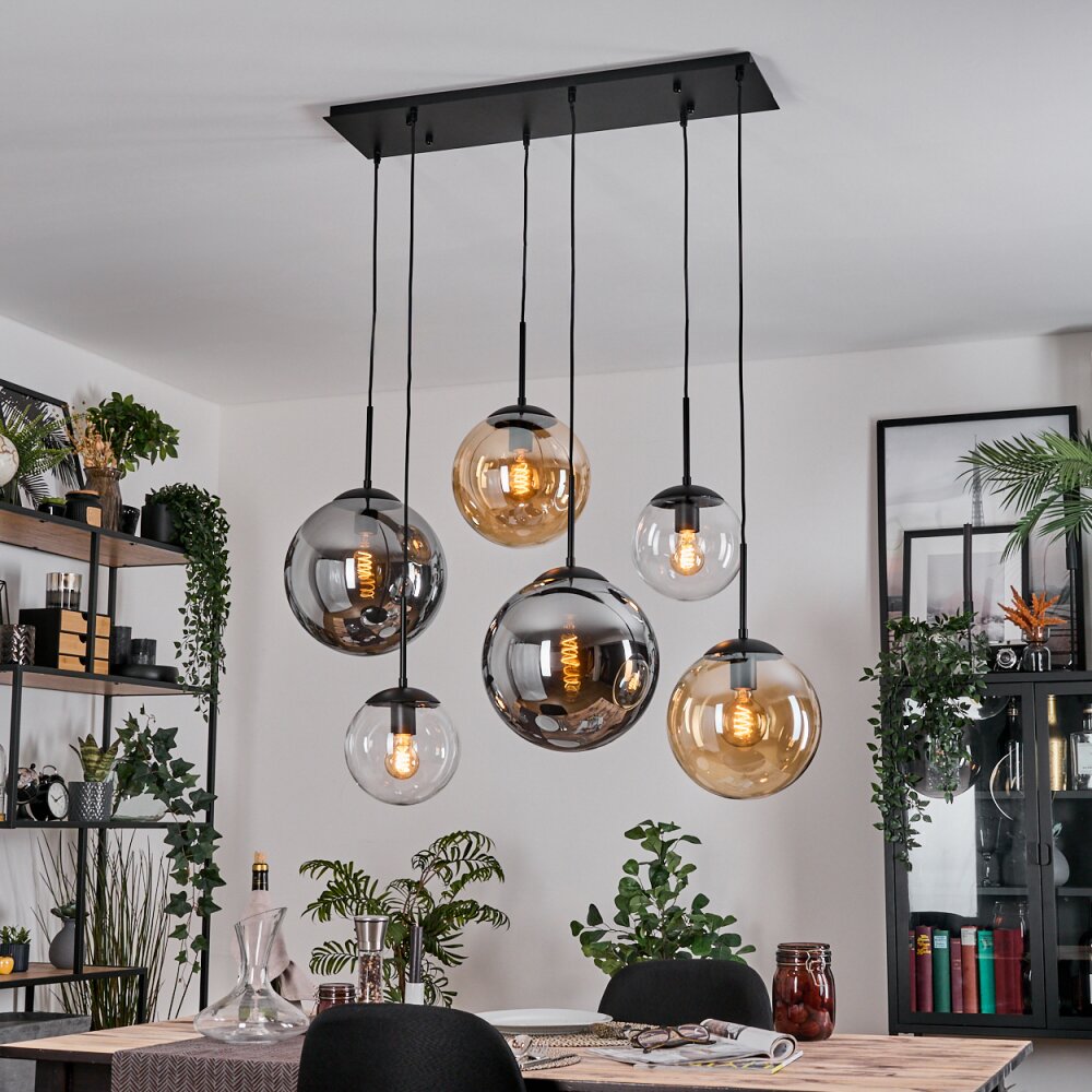 Gastor Hanglamp, Kogellampje, Hanglamp Amber, Duidelijk, Rookkleurig, 6-lichts
