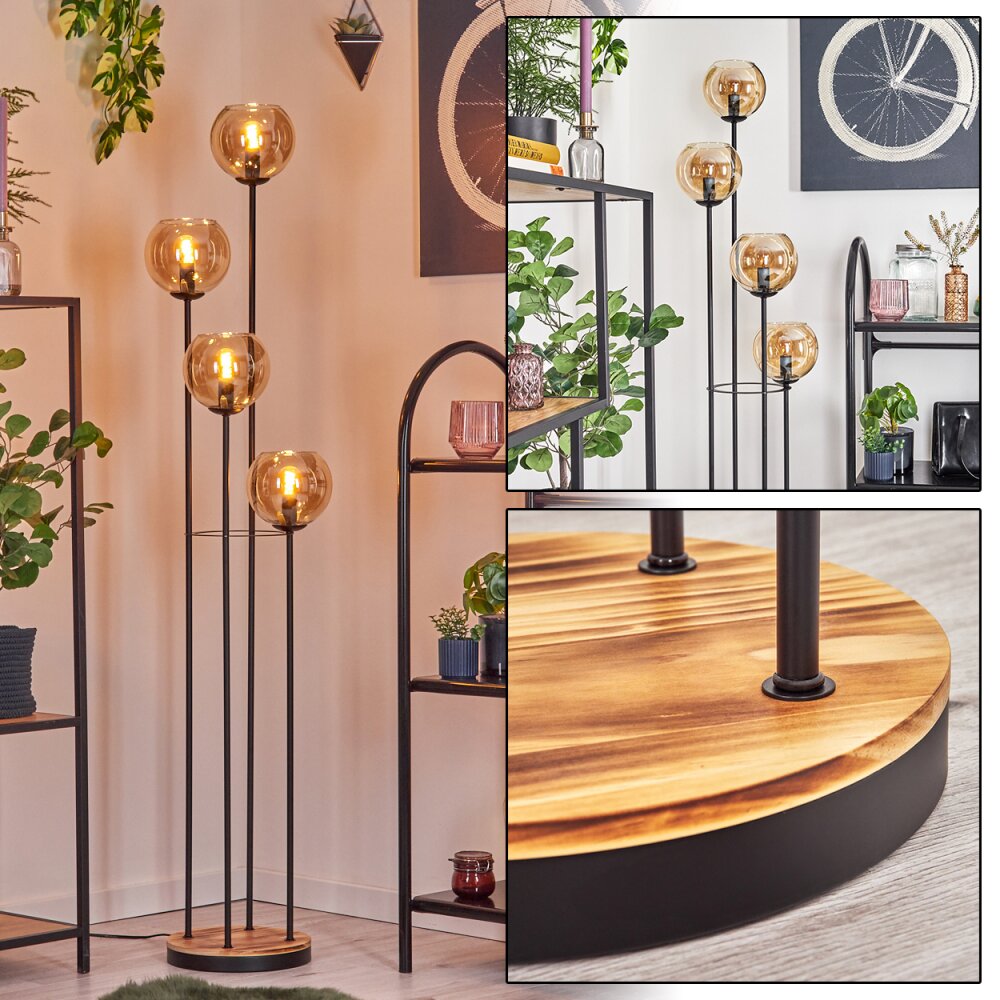 Koyoto Staande lamp 30 cm Hout licht, Zwart, 4-lichts main product photo