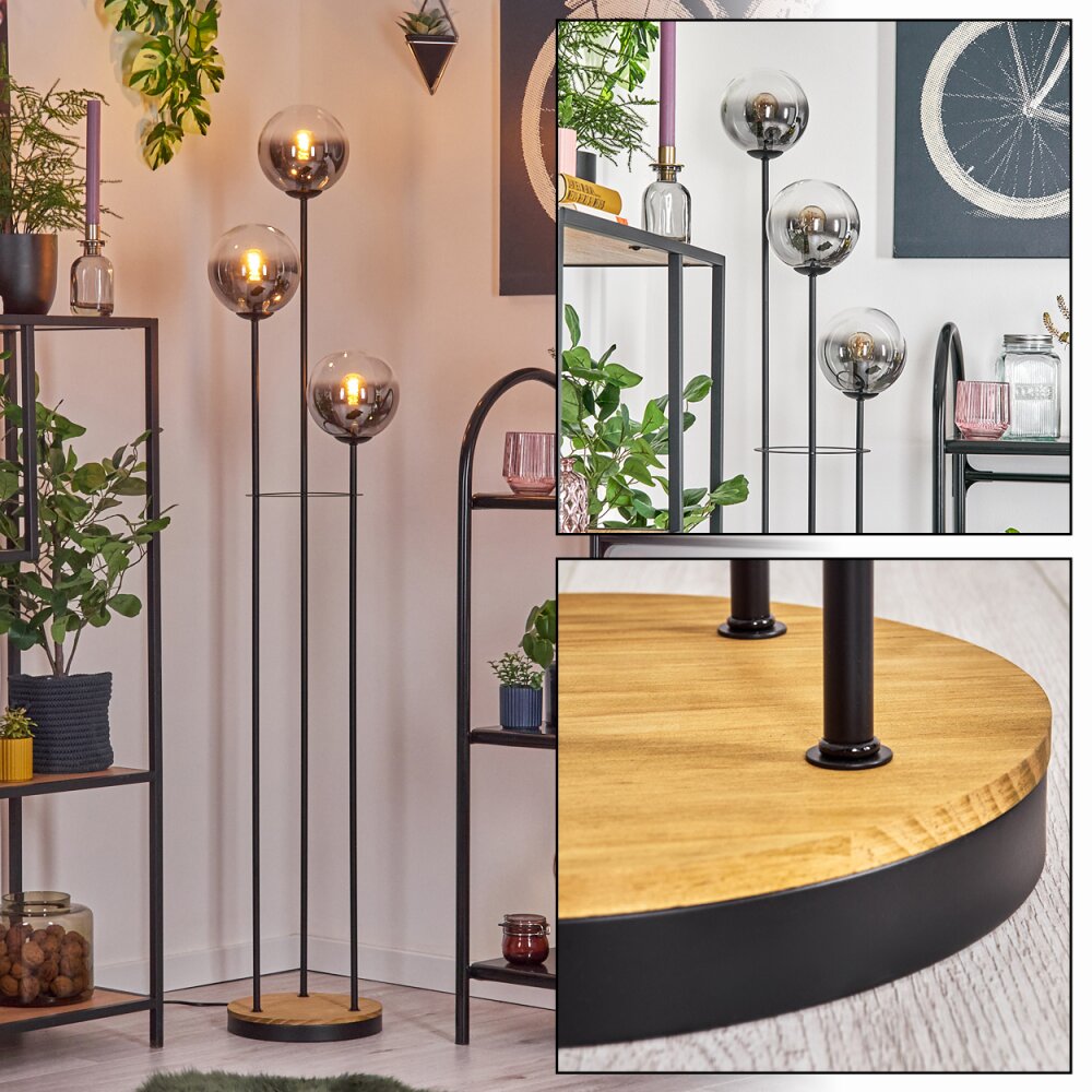 Gastor Staande lamp 30 cm Hout donker, Zwart, 3-lichts main product photo