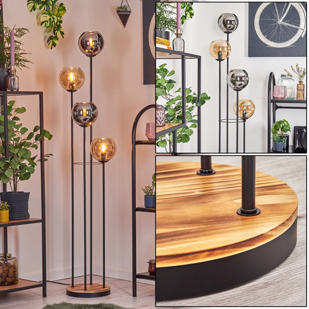 Koyoto Staande lamp 30 cm Hout licht, Zwart, 4-lichts main product photo