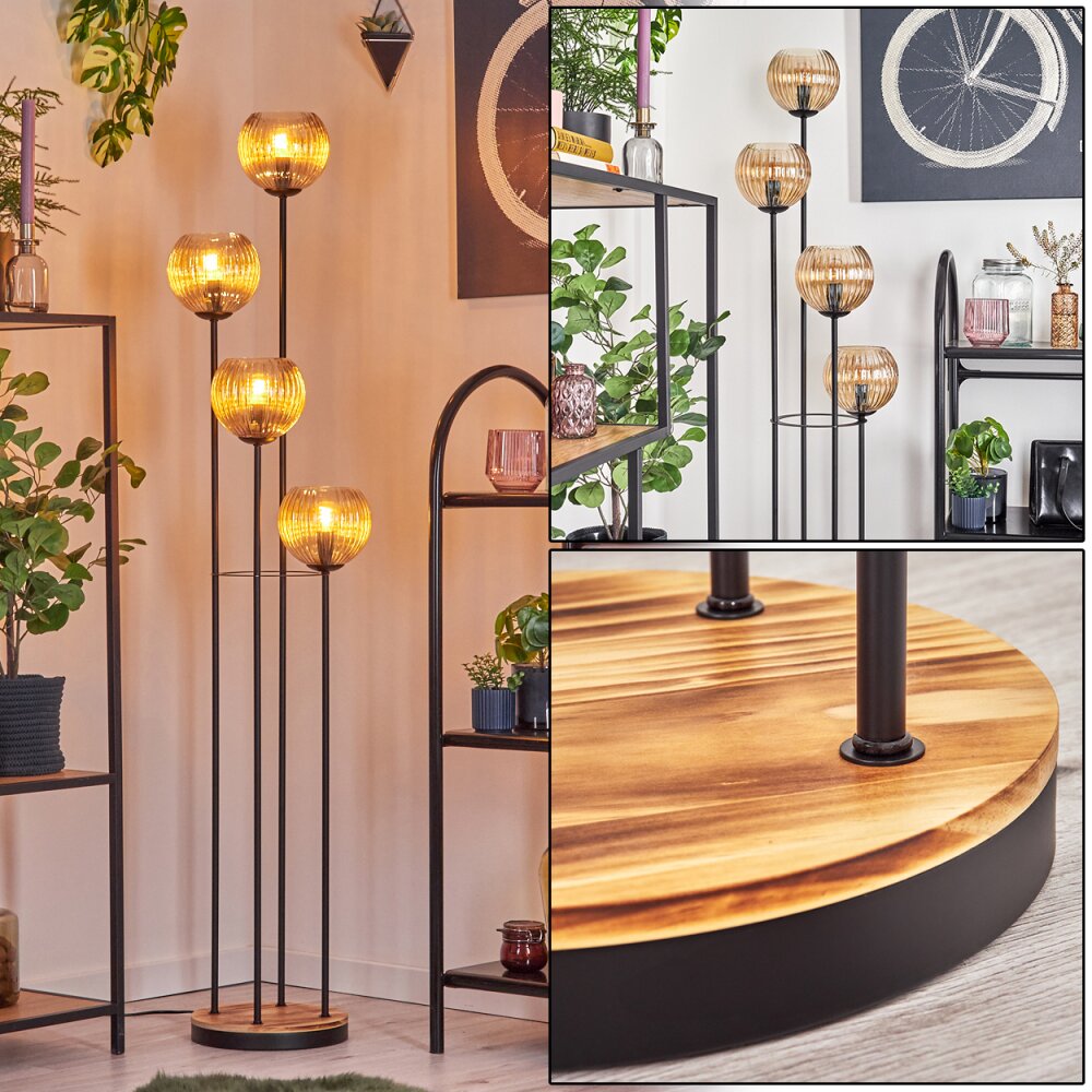 Koyoto Staande lamp 30 cm Hout licht, Zwart, 4-lichts main product photo