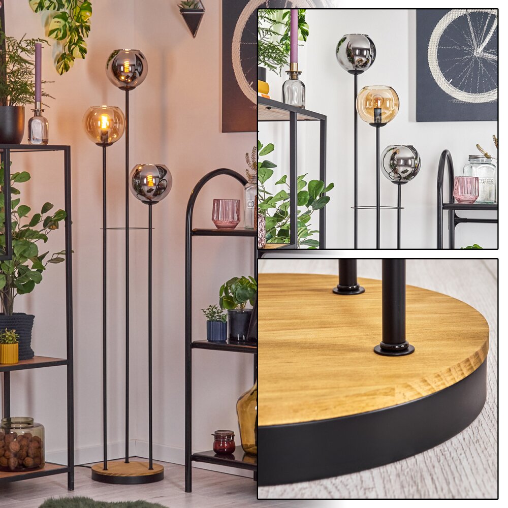 Koyoto Staande lamp 30 cm Hout donker, Zwart, 3-lichts main product photo