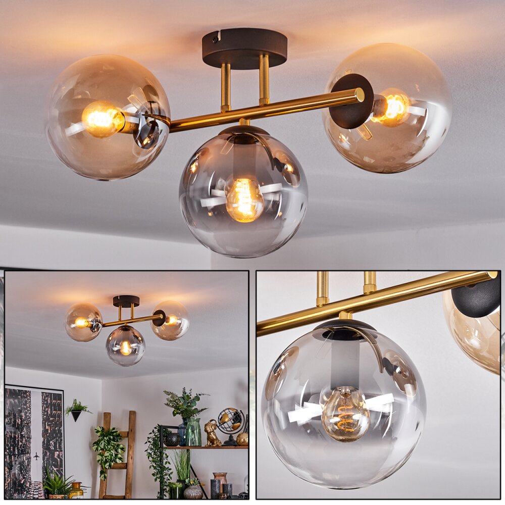 Gastor Plafondlamp, Kogellampje 42 cm Goud, Zwart, 3-lichts main product photo