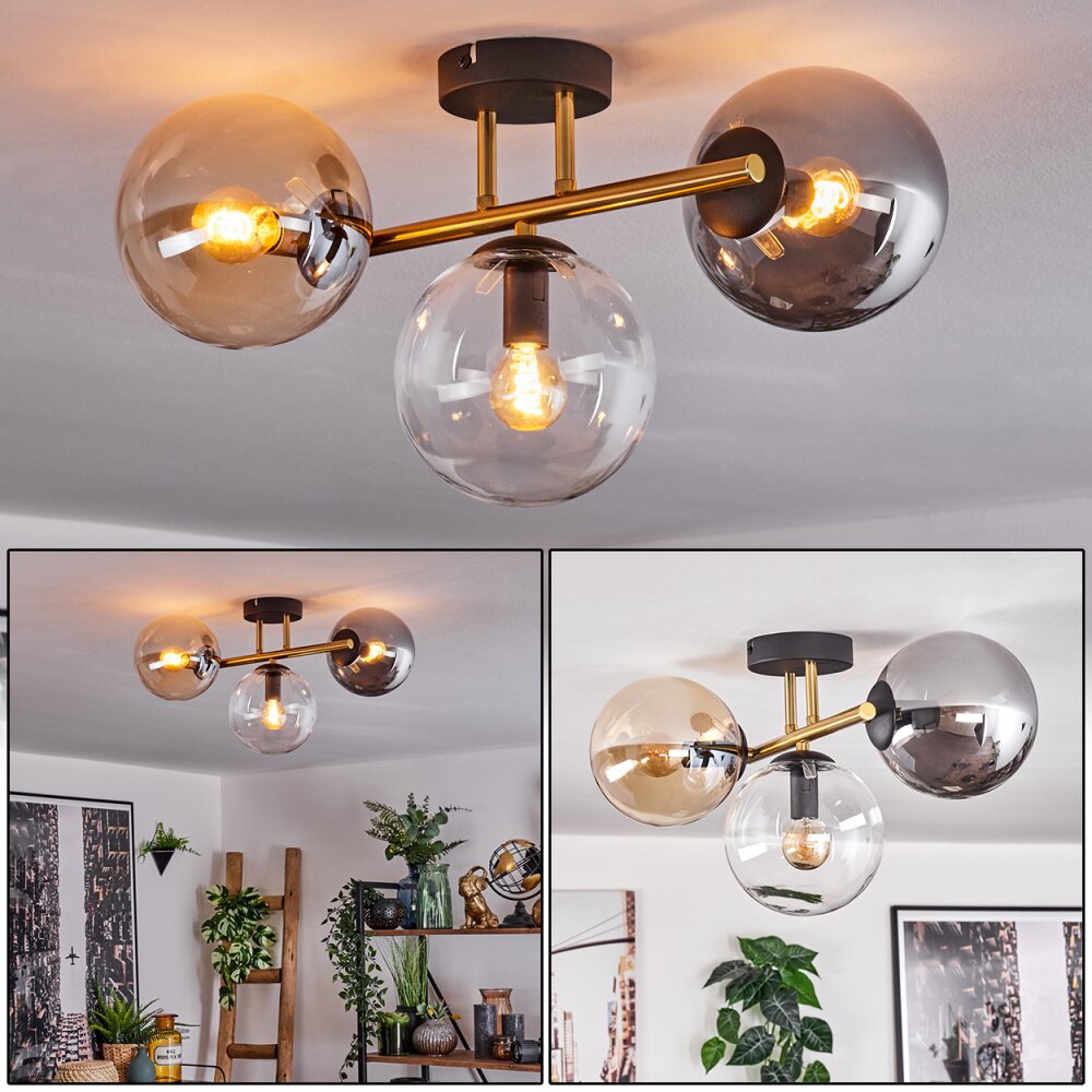 Gastor Plafondlamp, Kogellampje 42 cm Goud, Zwart, 3-lichts main product photo