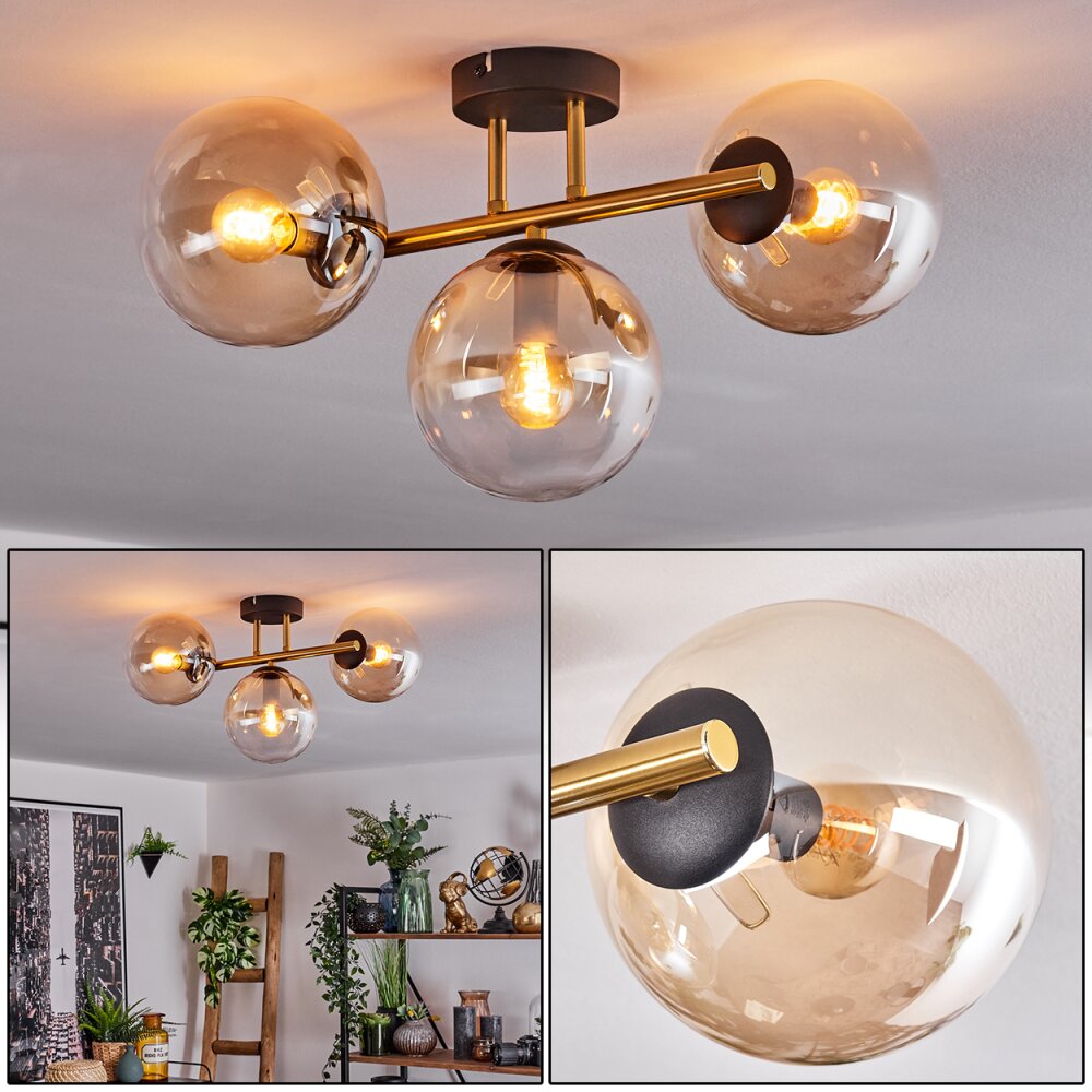 Gastor Plafondlamp, Kogellampje 42 cm Goud, Zwart, 3-lichts main product photo