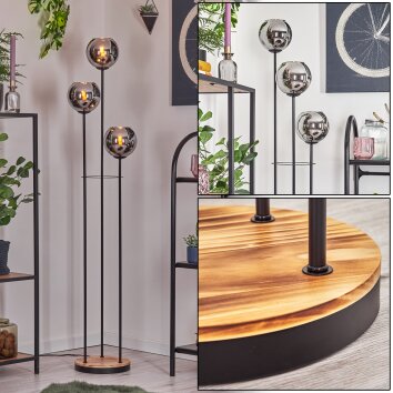 Koyoto Staande lamp Hout licht, Zwart, 3-lichts Koyoto Staande lamp Hout licht, Zwart, 3-lichts