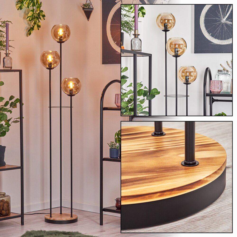 Koyoto Staande lamp 25 cm Hout licht, Zwart, 3-lichts main product photo