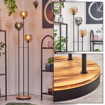 Koyoto Staande lamp 25 cm Hout licht, Zwart, 3-lichts Koyoto Staande lamp 25 cm Hout licht, Zwart, 3-lichts