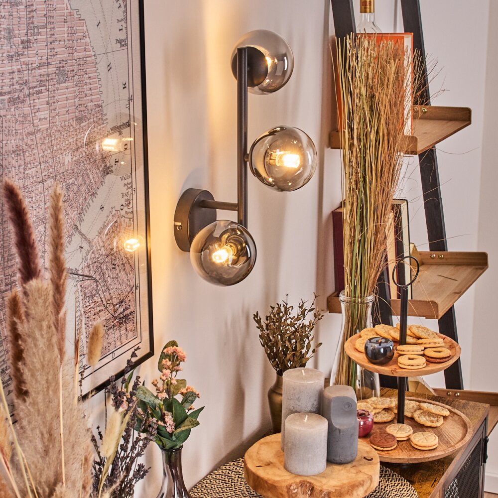 Chehalis Kogellampje, Wandlamp 23 cm Chroom, Duidelijk, Rookkleurig, 3-lichts