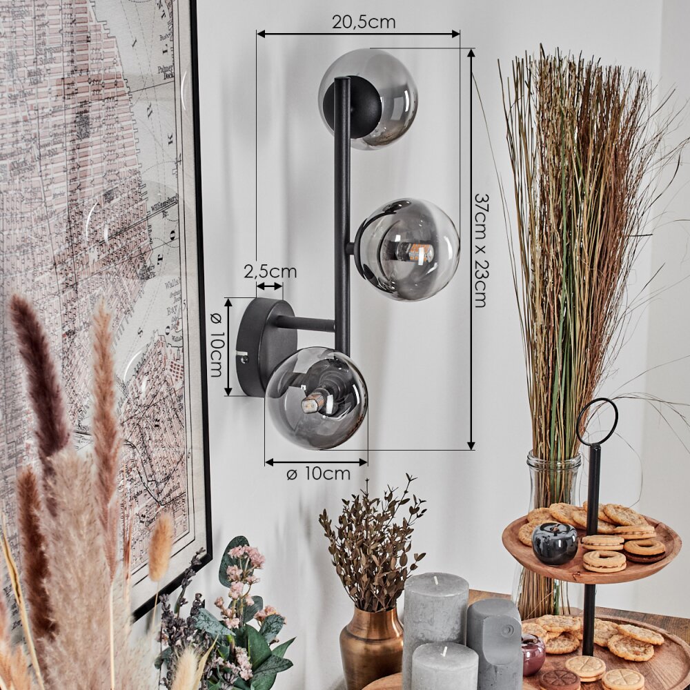Chehalis Kogellampje, Wandlamp 23 cm Chroom, Duidelijk, Rookkleurig, 3-lichts