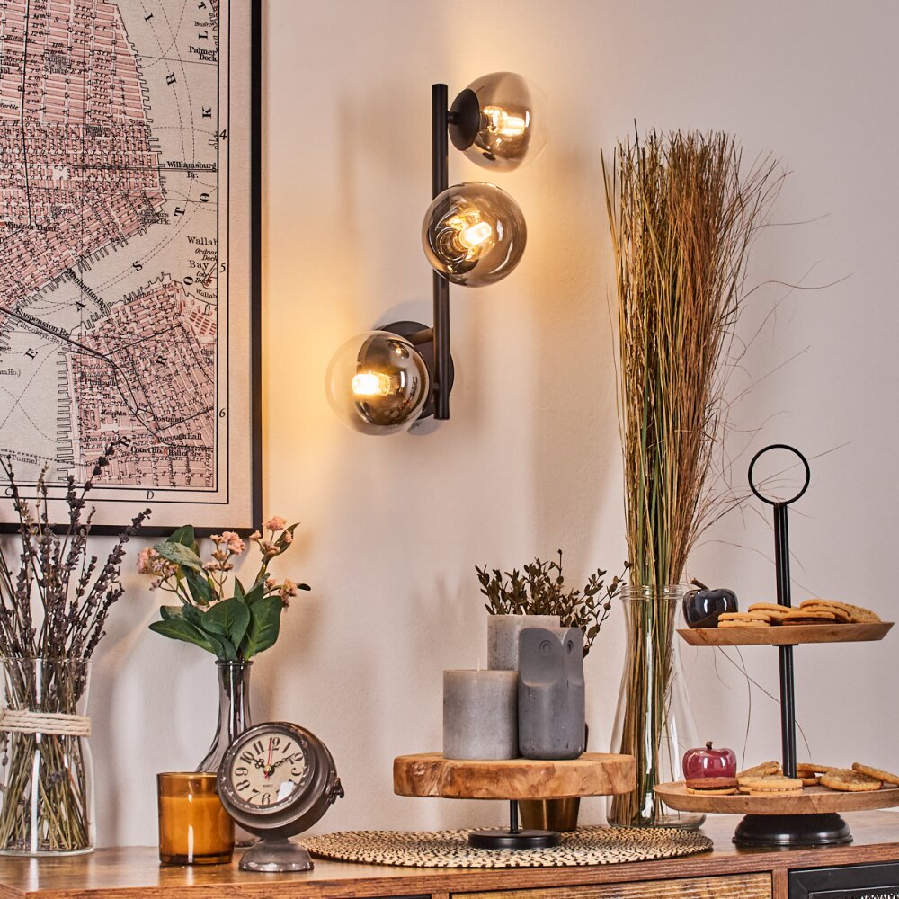 Chehalis Kogellampje, Wandlamp 23 cm Chroom, Duidelijk, Rookkleurig, 3-lichts