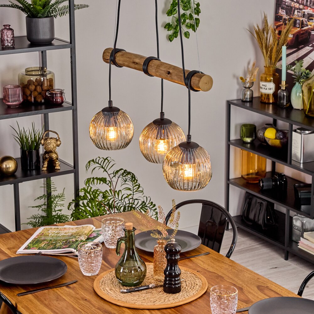 Ripoll Hanglamp, Kogellampje, Hanglamp Natuurlijke kleuren, Zwart, 3-lichts main product photo