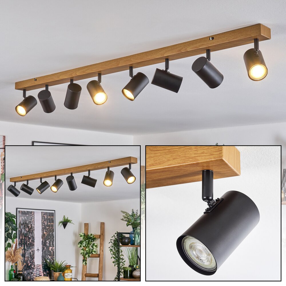 Gesteira Plafondlamp, Plafondspot houtlook, Zwart, 8-lichts main product photo