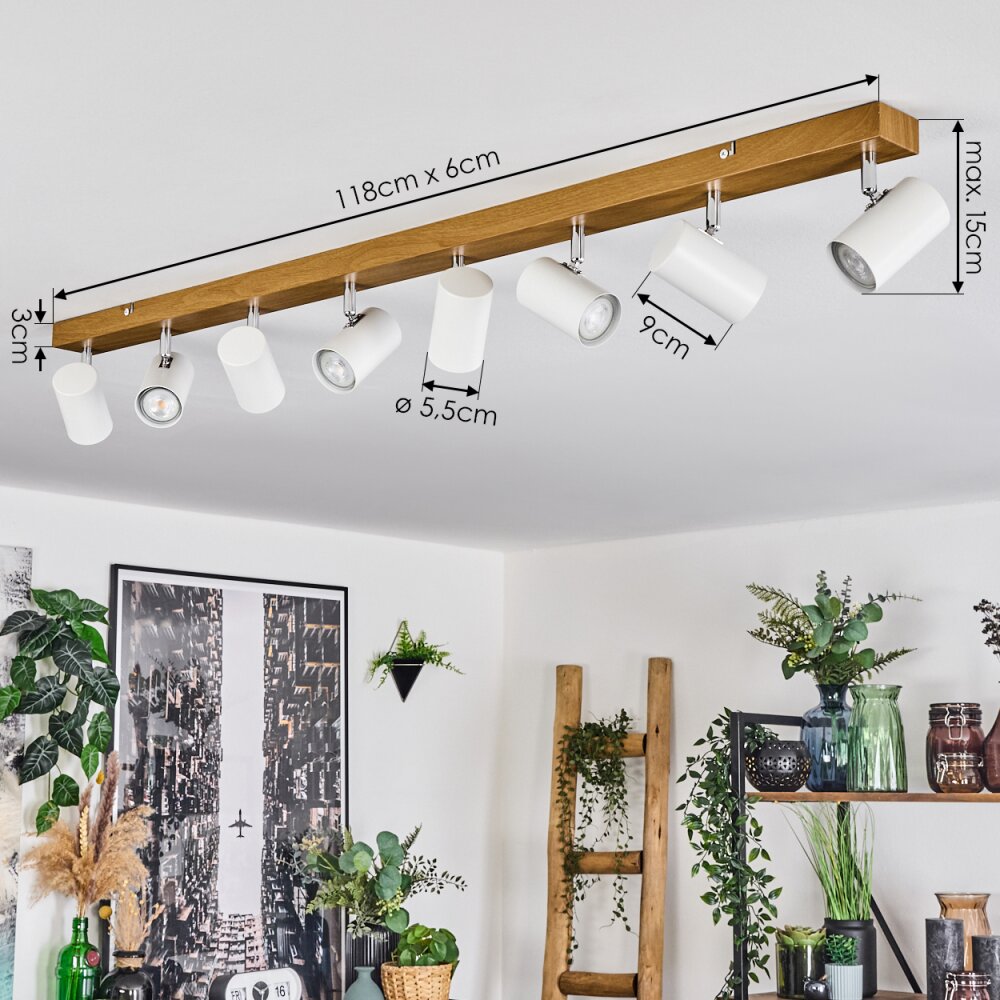 Gesteira Plafondlamp, Plafondspot Chroom, houtlook, 8-lichts