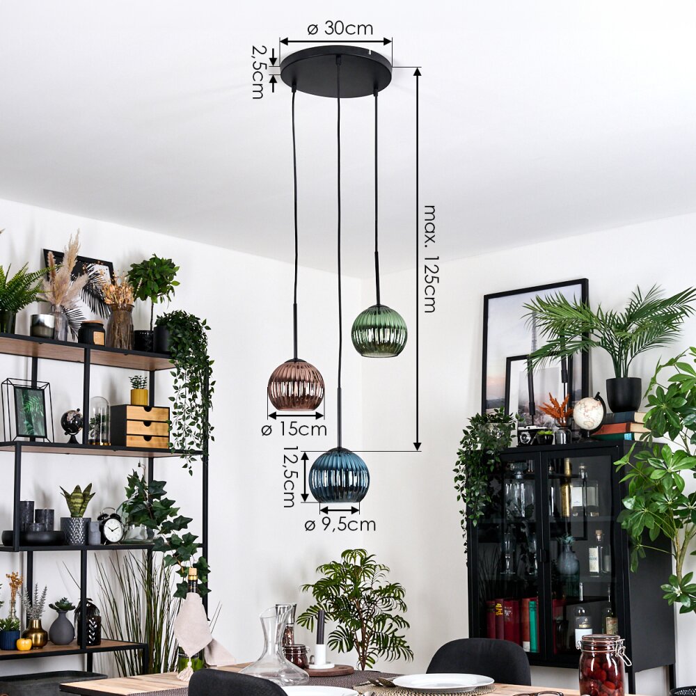 Koyoto Hanglamp, Kogellampje, Hanglamp Zwart, 3-lichts