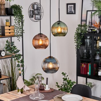Koyoto Hanglamp, Kogellampje, Hanglamp Zwart, 3-lichts