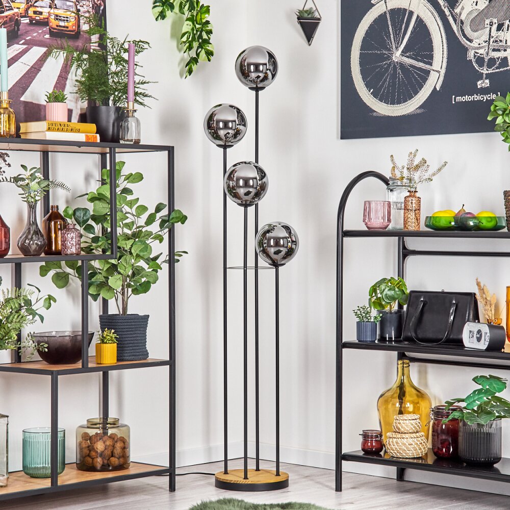Gastor Staande lamp Hout donker, Zwart, 4-lichts