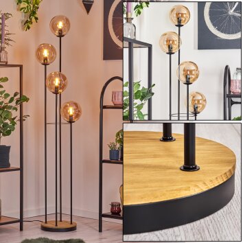 Gastor Staande lamp 30 cm Hout donker, Zwart, 4-lichts