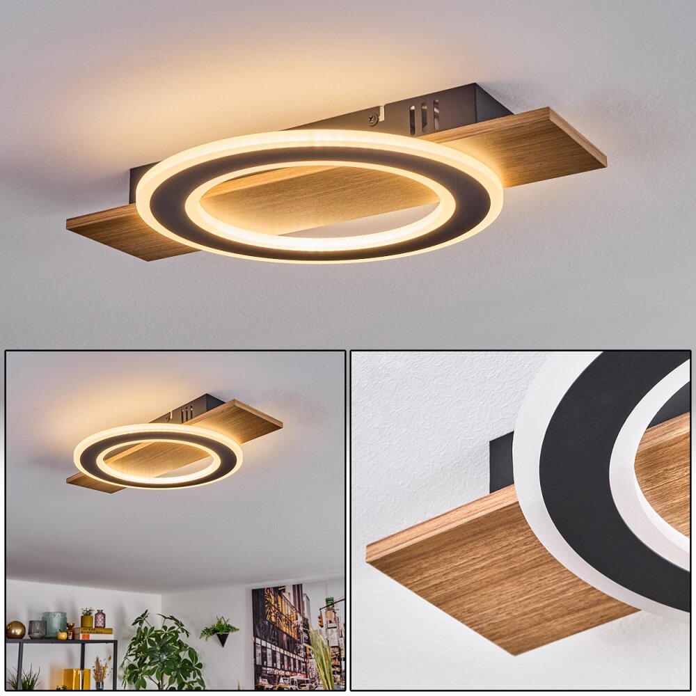 Besperia Plafondlamp LED houtlook, Zwart, 1-licht main product photo